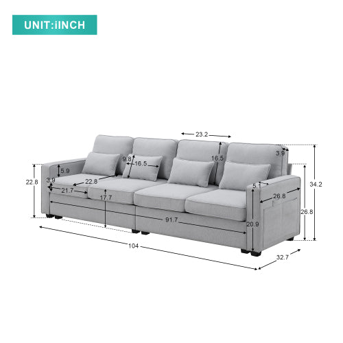 Modern Linen Fabric Sofa with 4 Pillows D266