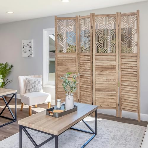 4 Panel 67 in Tall Wooden Room Divider S991491