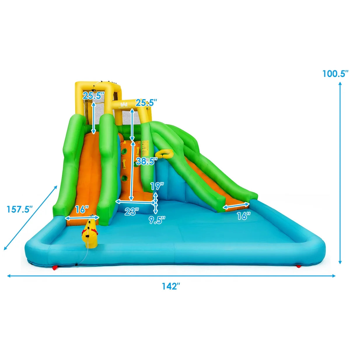 Inflatable Water Park Bounce House Two-Slide Bouncer with Climbing Wall and 550W Blower Y218