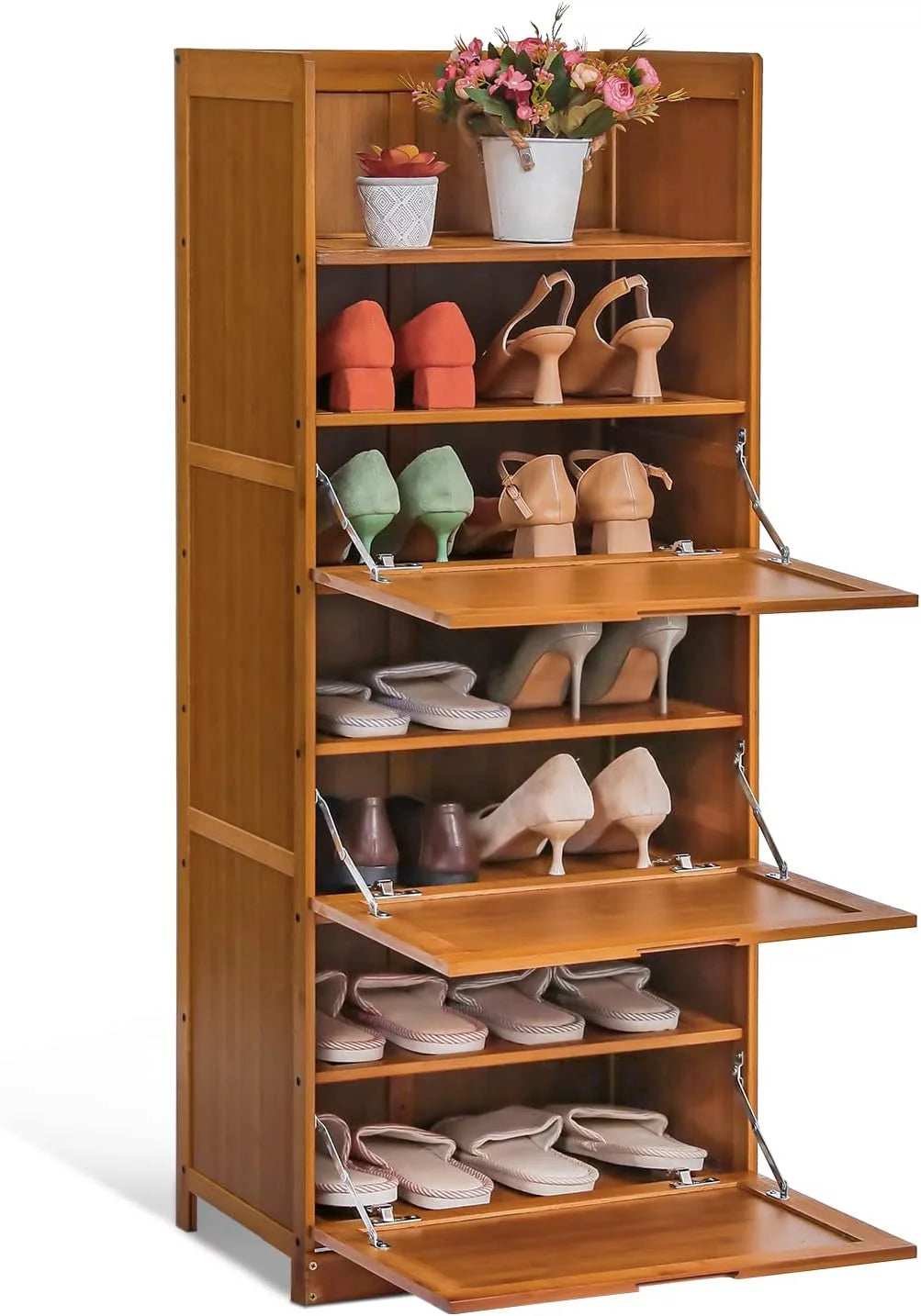 Brown 7 Tier Bamboo Shoe Storage Cabinet P762844