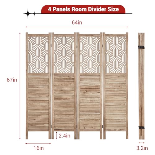 4 Panel 67 in Tall Wooden Room Divider S991491