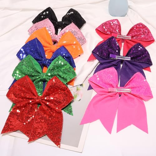 7 Inch Sequin Red Hair Bow Clips M813640