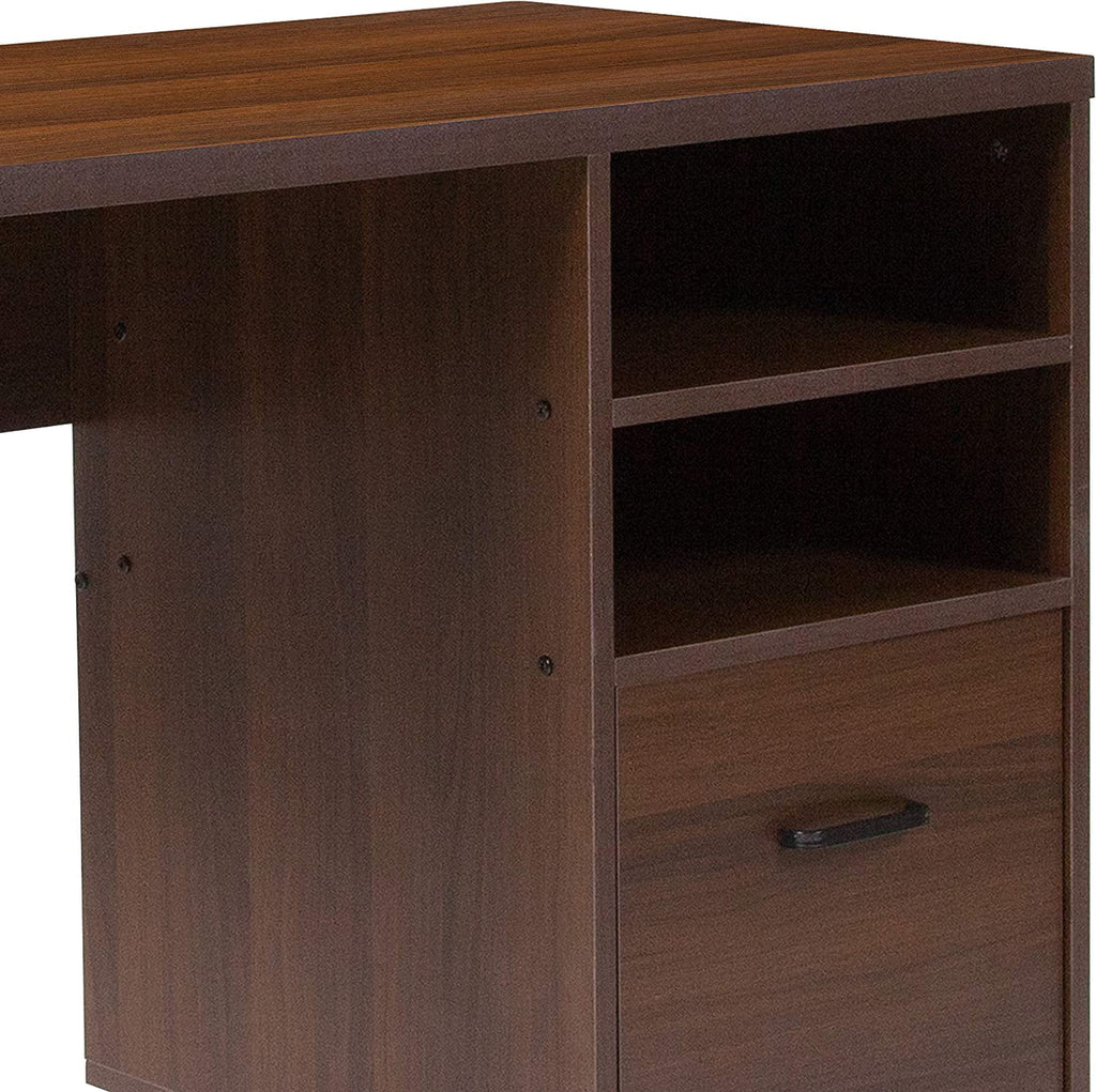 Rustic Computer Desk with Shelving and Drawer M58571
