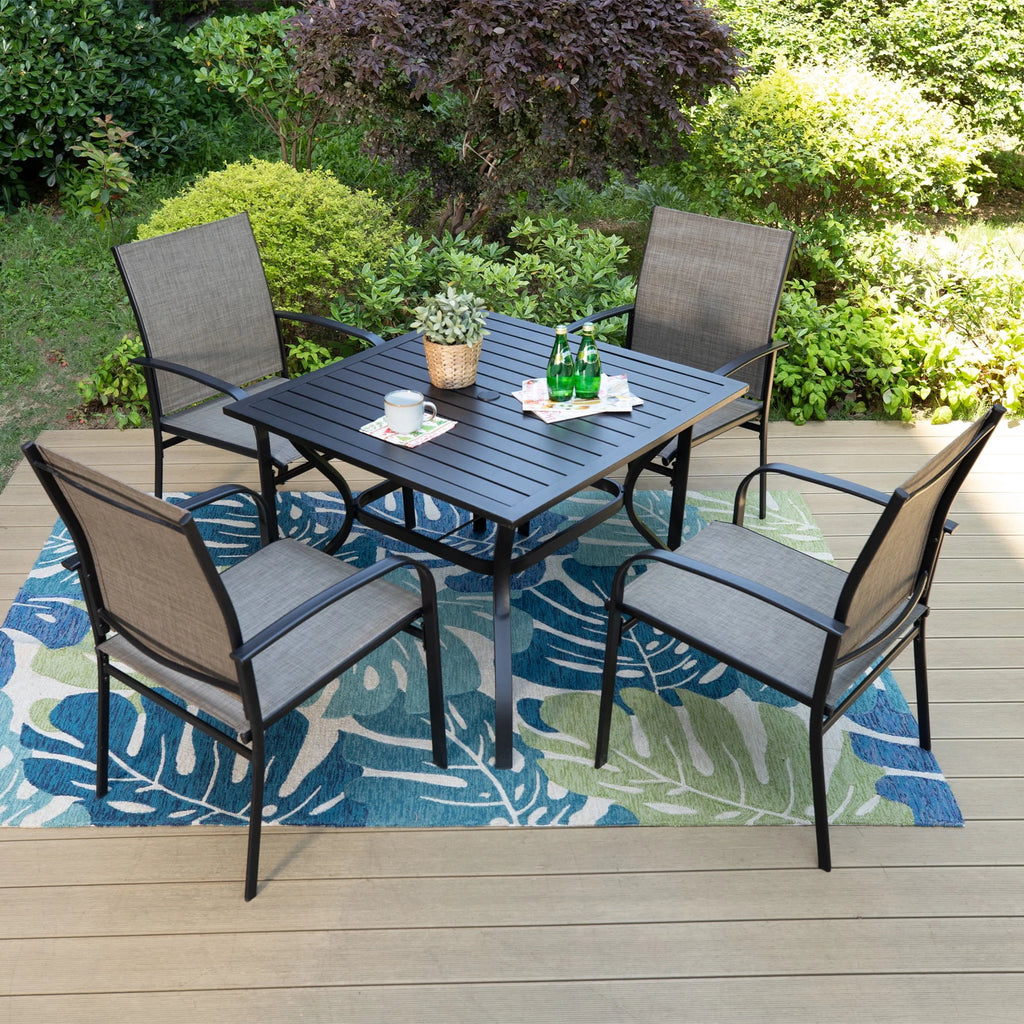 Set of 4 Outdoor Patio Dining Chairs Steel Textilene Black Brown C904