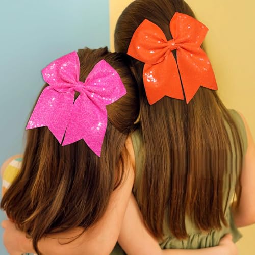 7 Inch Sequin Red Hair Bow Clips M813640
