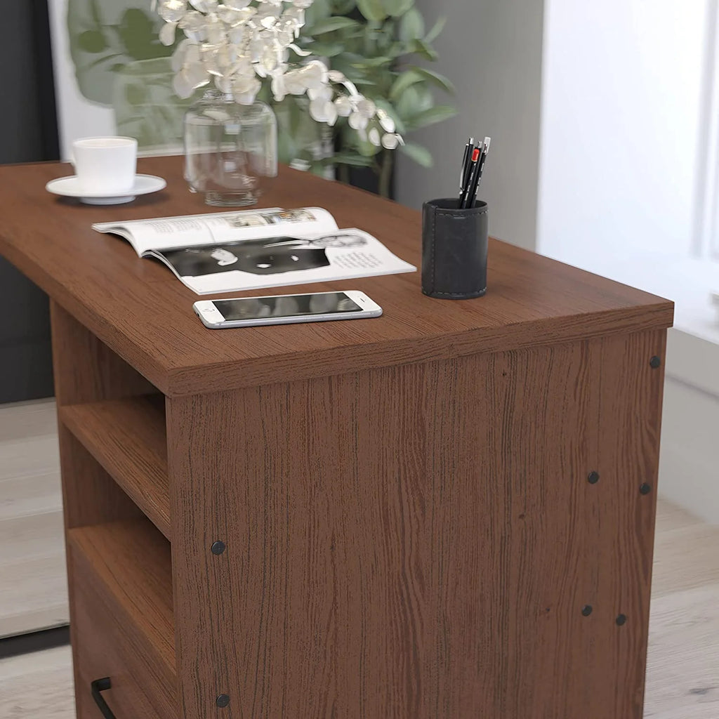 Rustic Computer Desk with Shelving and Drawer M58571