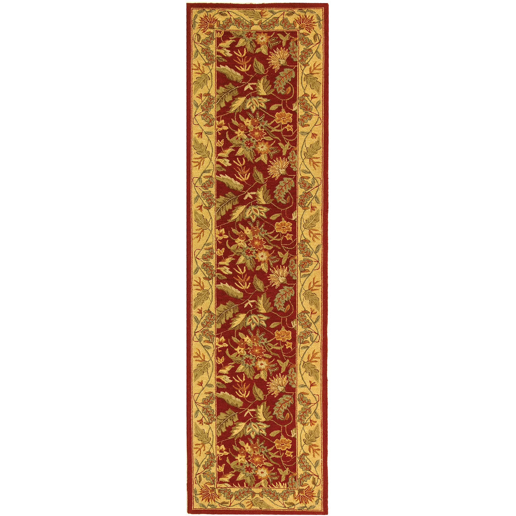 Red Floral Wool Runner Rug A718