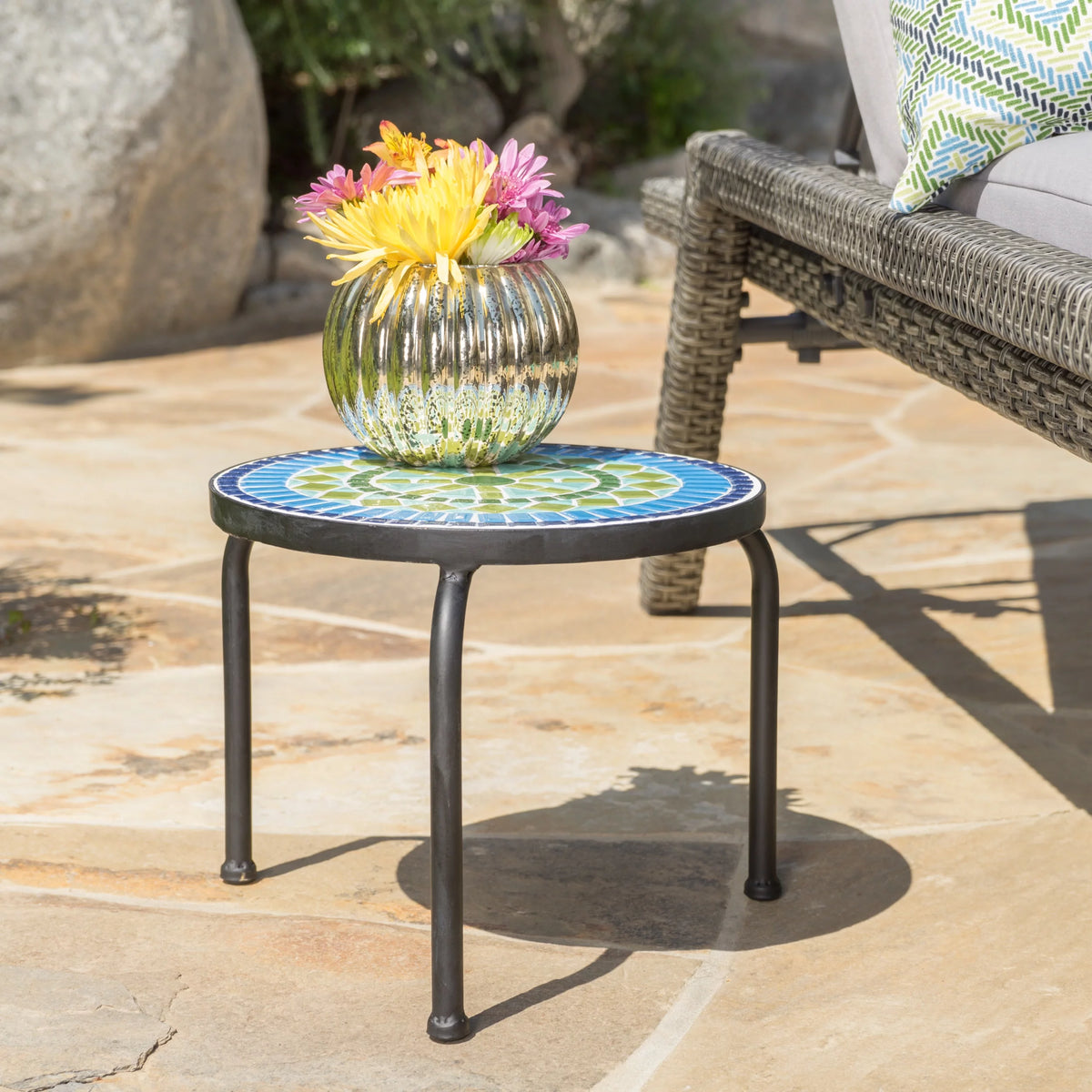 Outdoor Ceramic Tile Side Table with Iron Frame V527