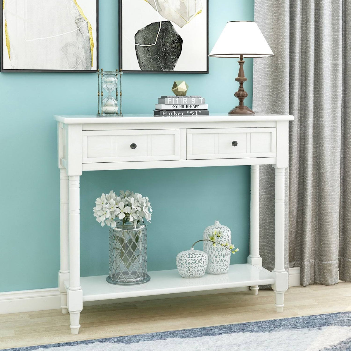Espresso Two Drawer Console Table with Bottom Shelf J24843