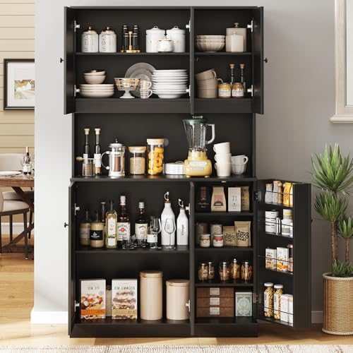 Black Kitchen Pantry Storage Cabinet with Microwave Stand T8955