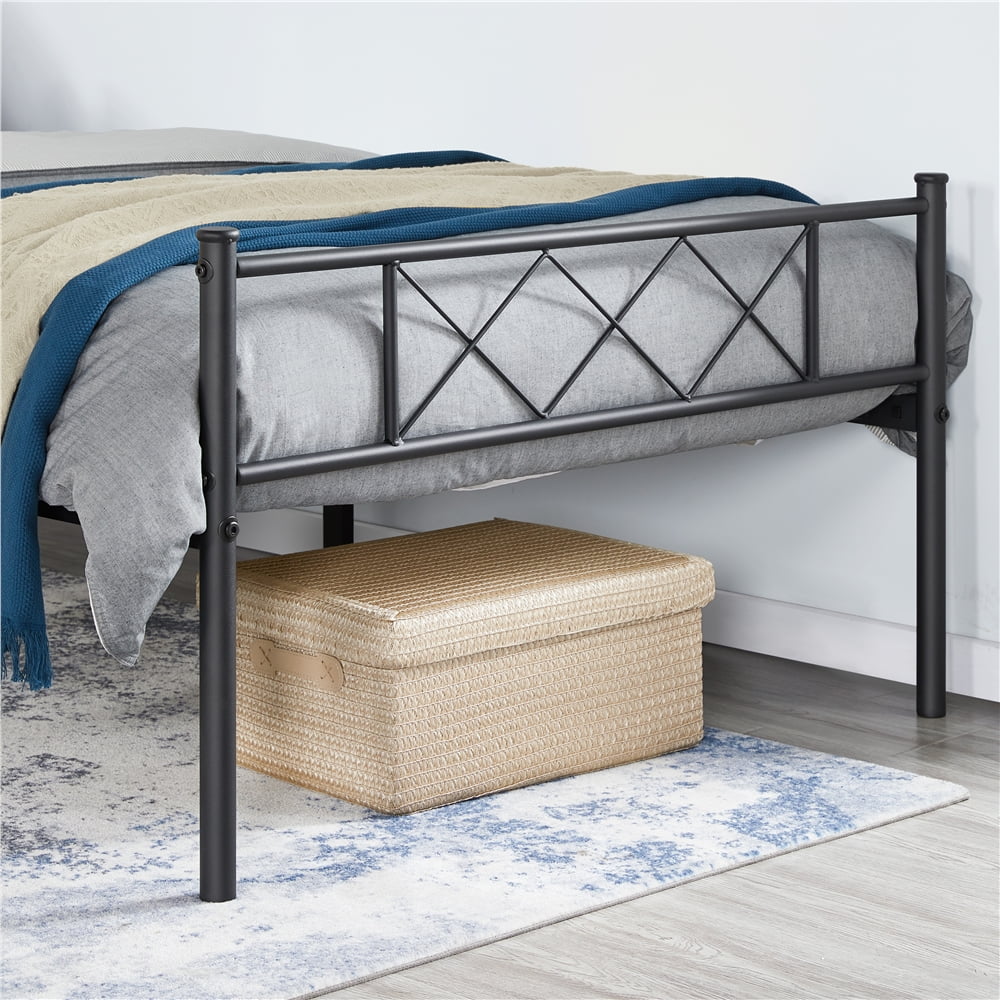 Black Twin Metal Slatted Bed Frame with Headboard Footboard I9013