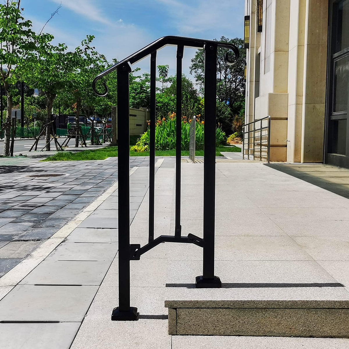 Black Metal Handrail Stair Railing Kit for 1 to 2 Step Q959