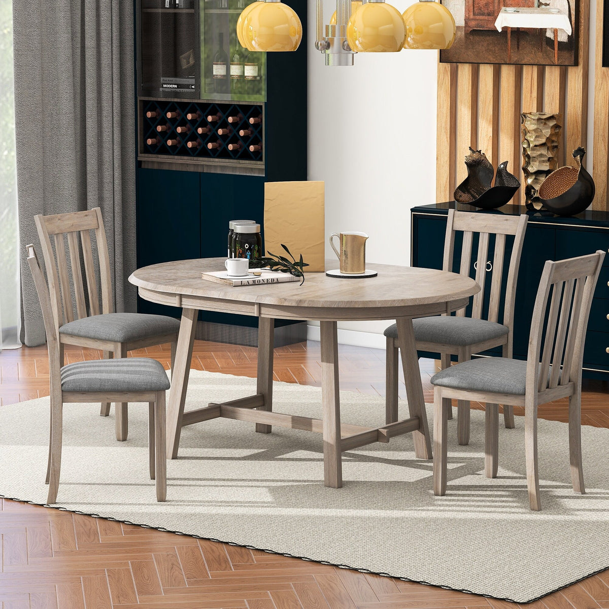 5-Piece Wooden Dining Table Set with 4 Chairs J6514