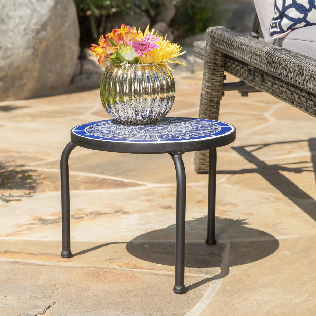 Outdoor Ceramic Tile Side Table with Iron Frame V527