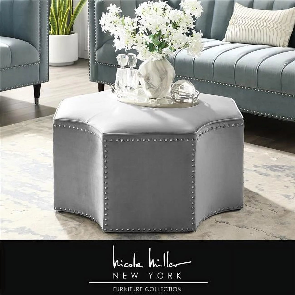 Grey Linen Cocktail Ottoman N570