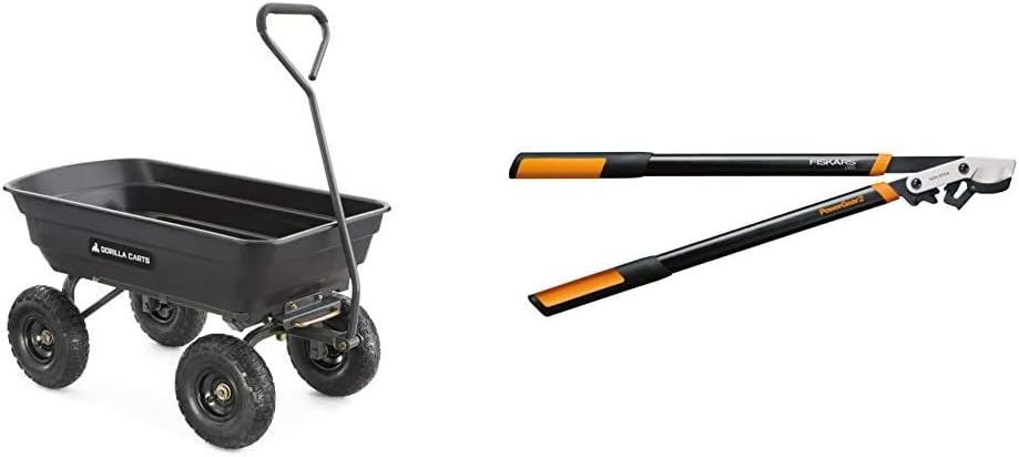 Green Poly Garden Dump Cart with Steel Frame and 10 Pneumatic Tires, 600-lbs. Capacity G832