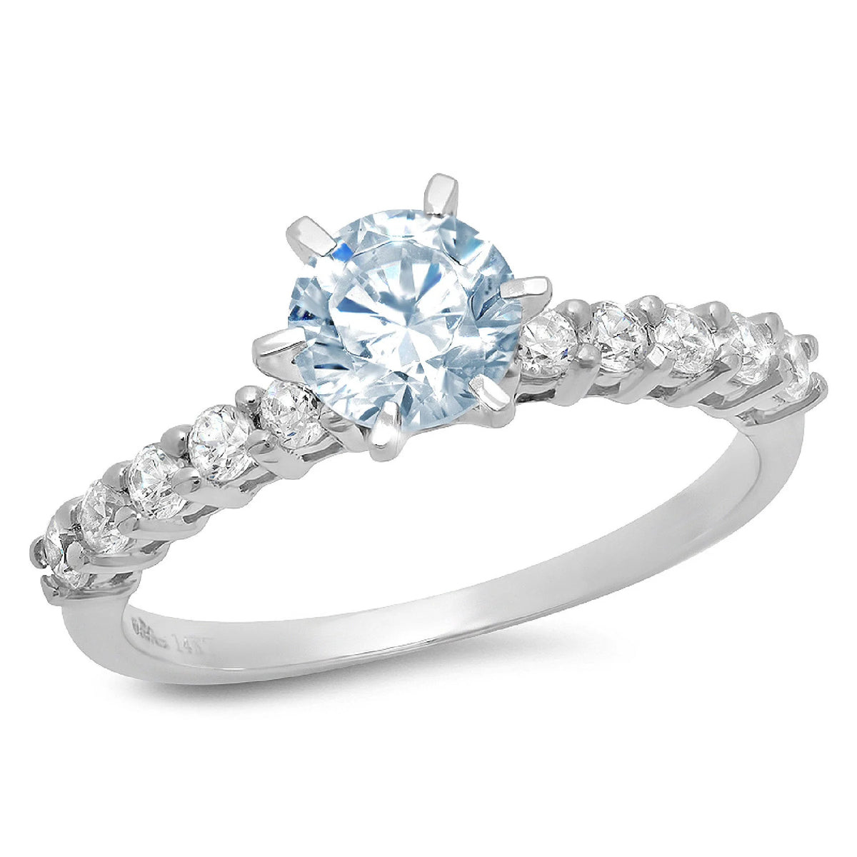 1.05ct Round Cut Blue Simulated Diamond 18k White Gold Ring E540963