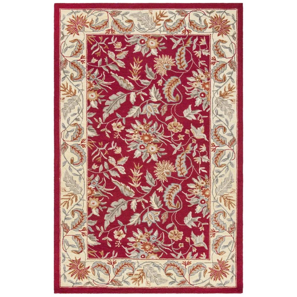 Red Floral Wool Runner Rug A718