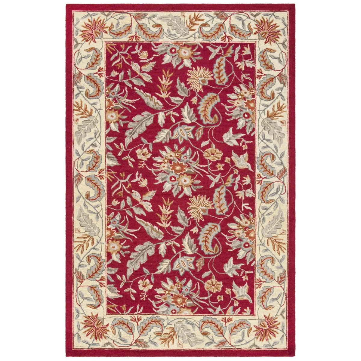 Red Floral Wool Runner Rug A718
