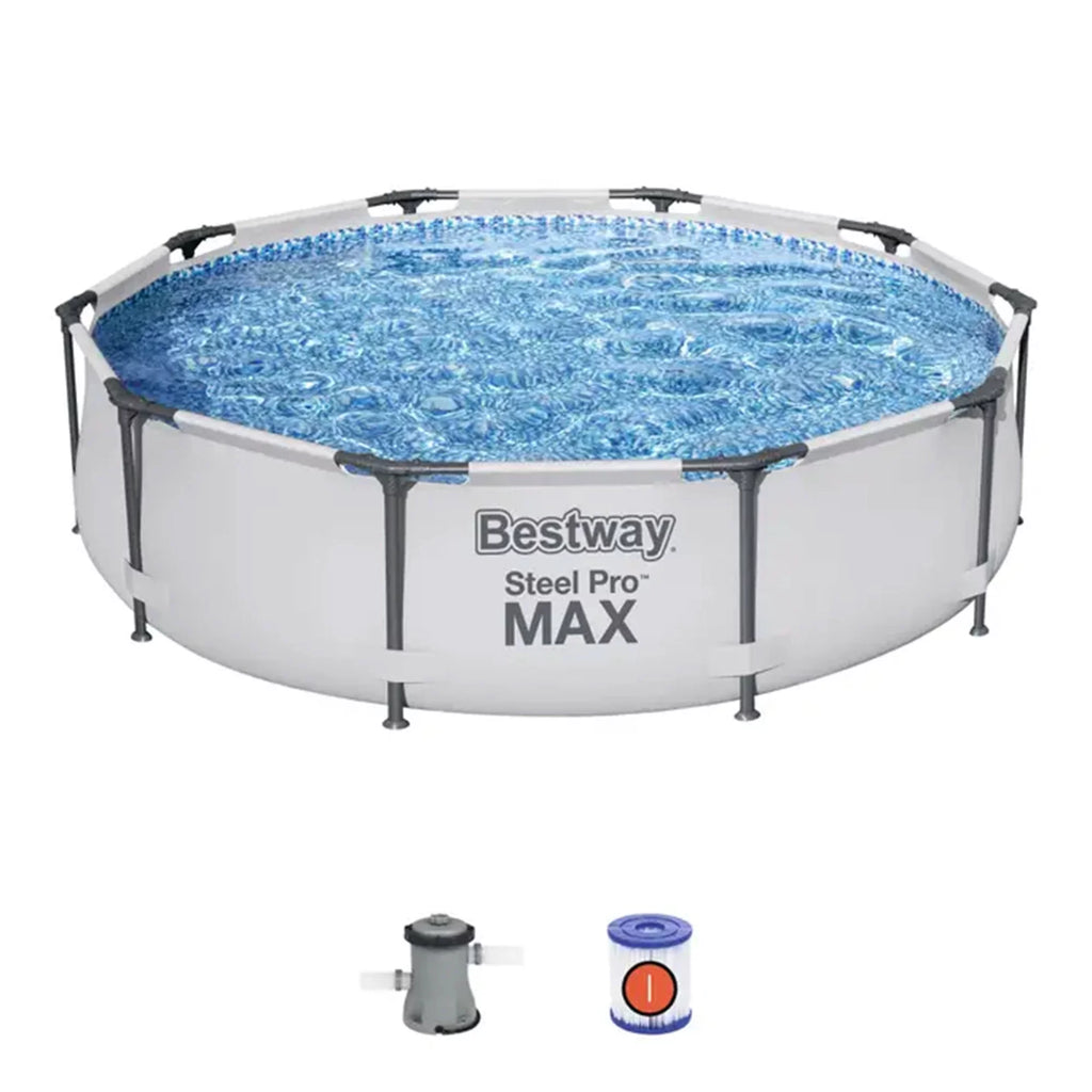 10'x30 Round Metal Frame Above Ground Swimming Pool with Pump M750