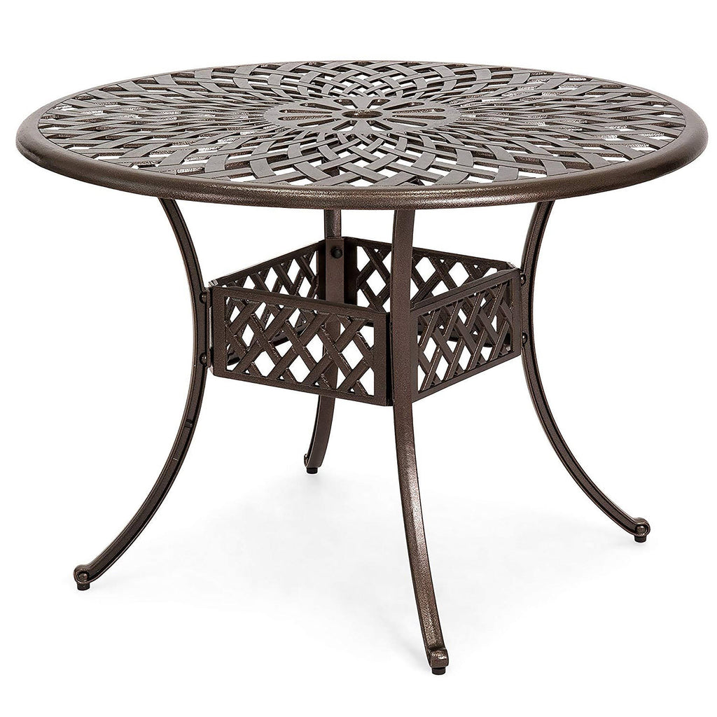 Cast Aluminum Outdoor Patio Dining Table with Lattice Weave Design in Bronze W1848