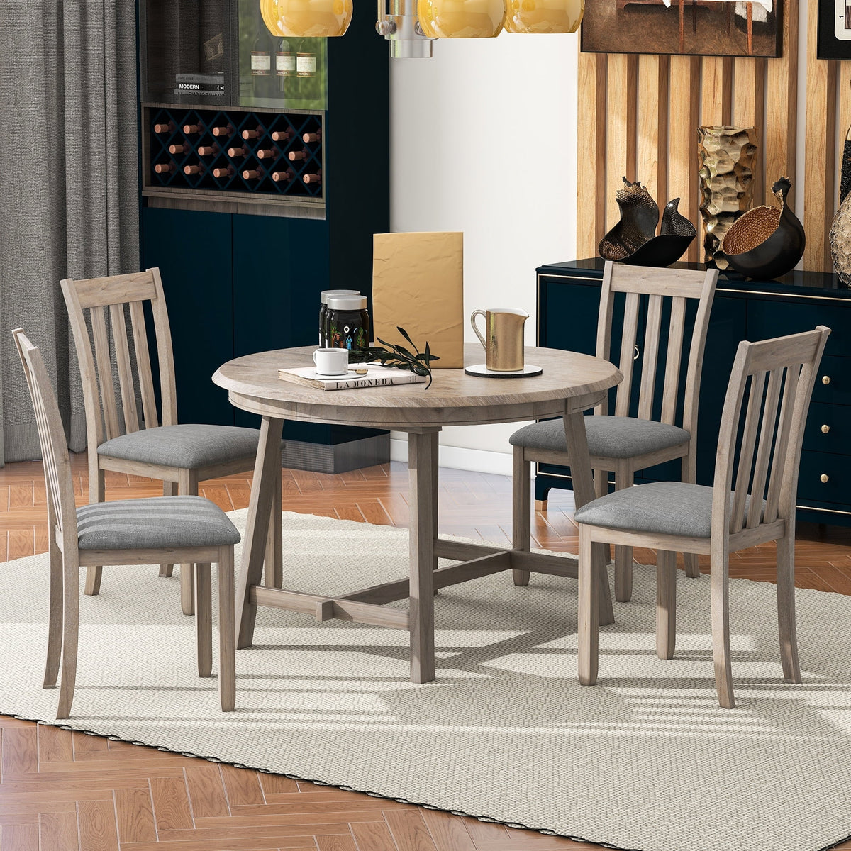 5-Piece Wooden Dining Table Set with 4 Chairs J6514