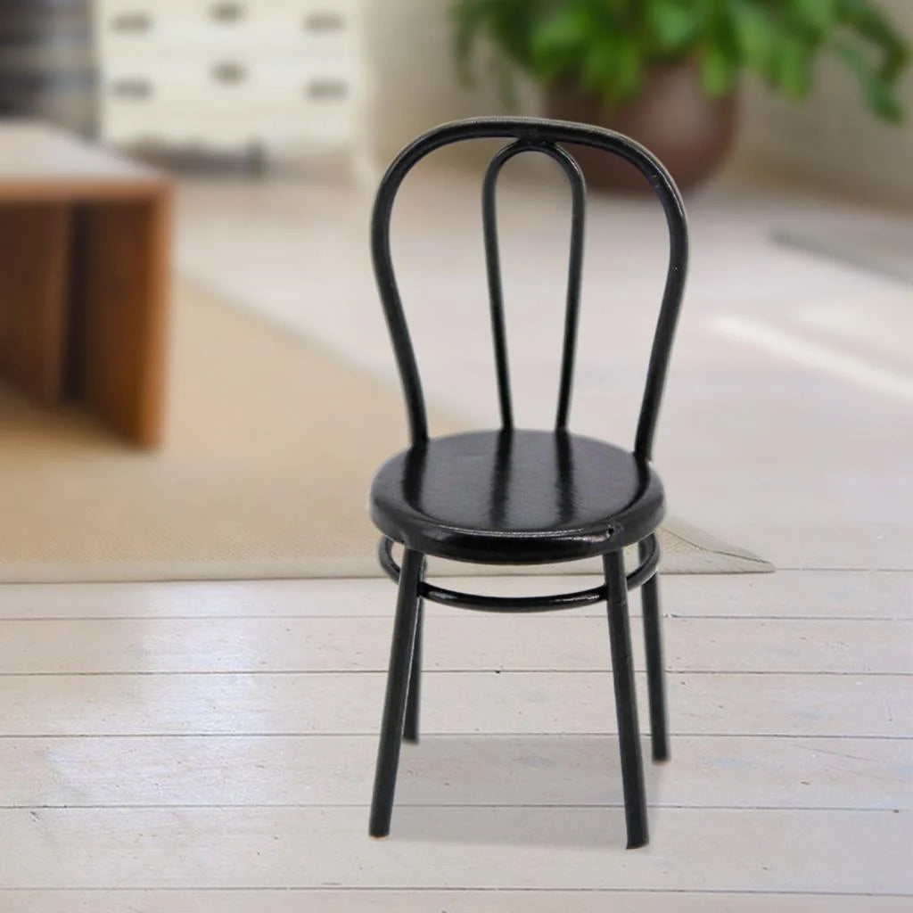 Black Metal Dollhouse Miniature Dining Furniture Seat I126510
