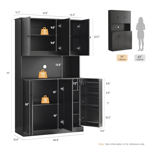 Black Kitchen Pantry Storage Cabinet with Microwave Stand T8955
