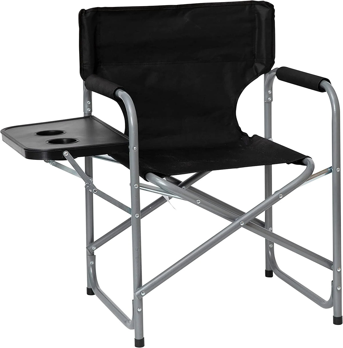 Black Folding Camping Chair with Side Table and Cup Holder X836826