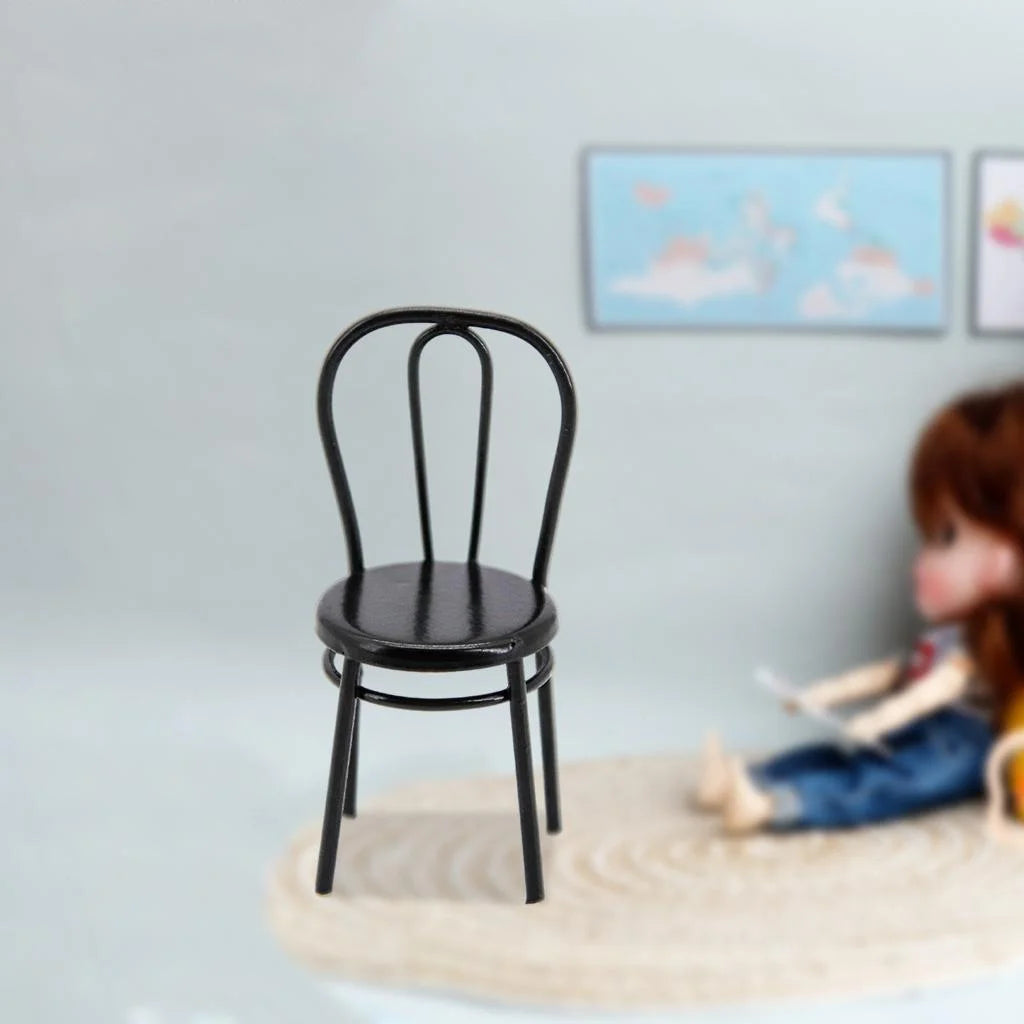 Black Metal Dollhouse Miniature Dining Furniture Seat I126510