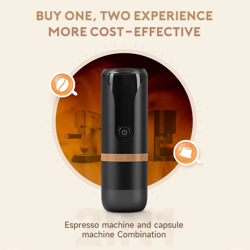Portable Espresso Machine 9 Bar Pressure Rechargeable 2 in 1 Black M804