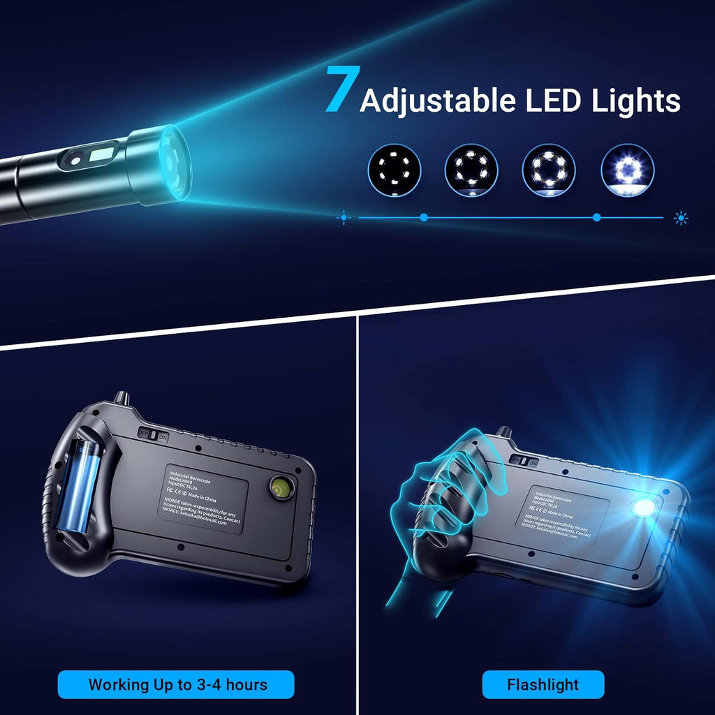 50FT Dual Lens Inspection Camera with 5 IPS Screen and 7 LED Lights E7059