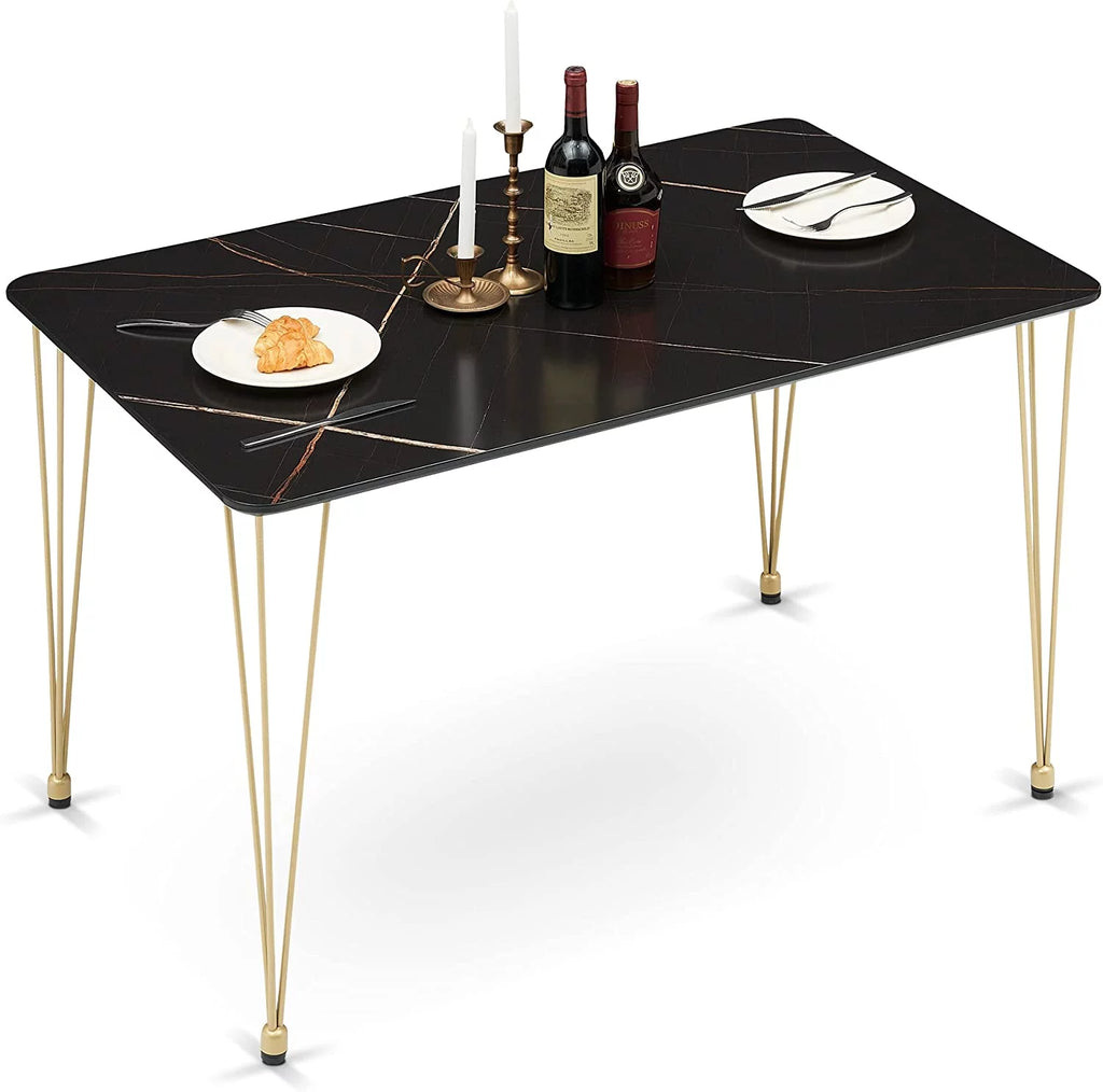 White 47 inch Rectangle Wood Dining Table with Silver Hairpin Legs Q75206