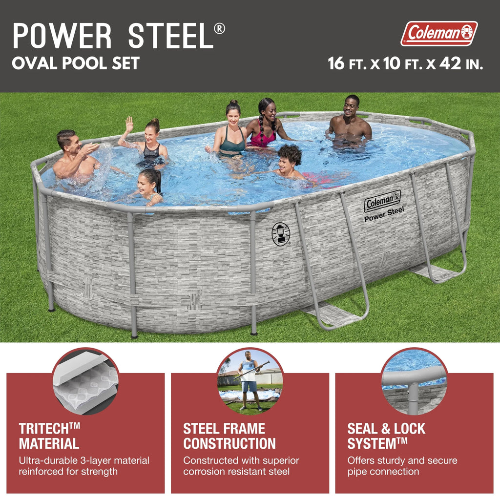 16 ft. x 10 ft. Oval Metal Frame Above Ground Pool Set T57028