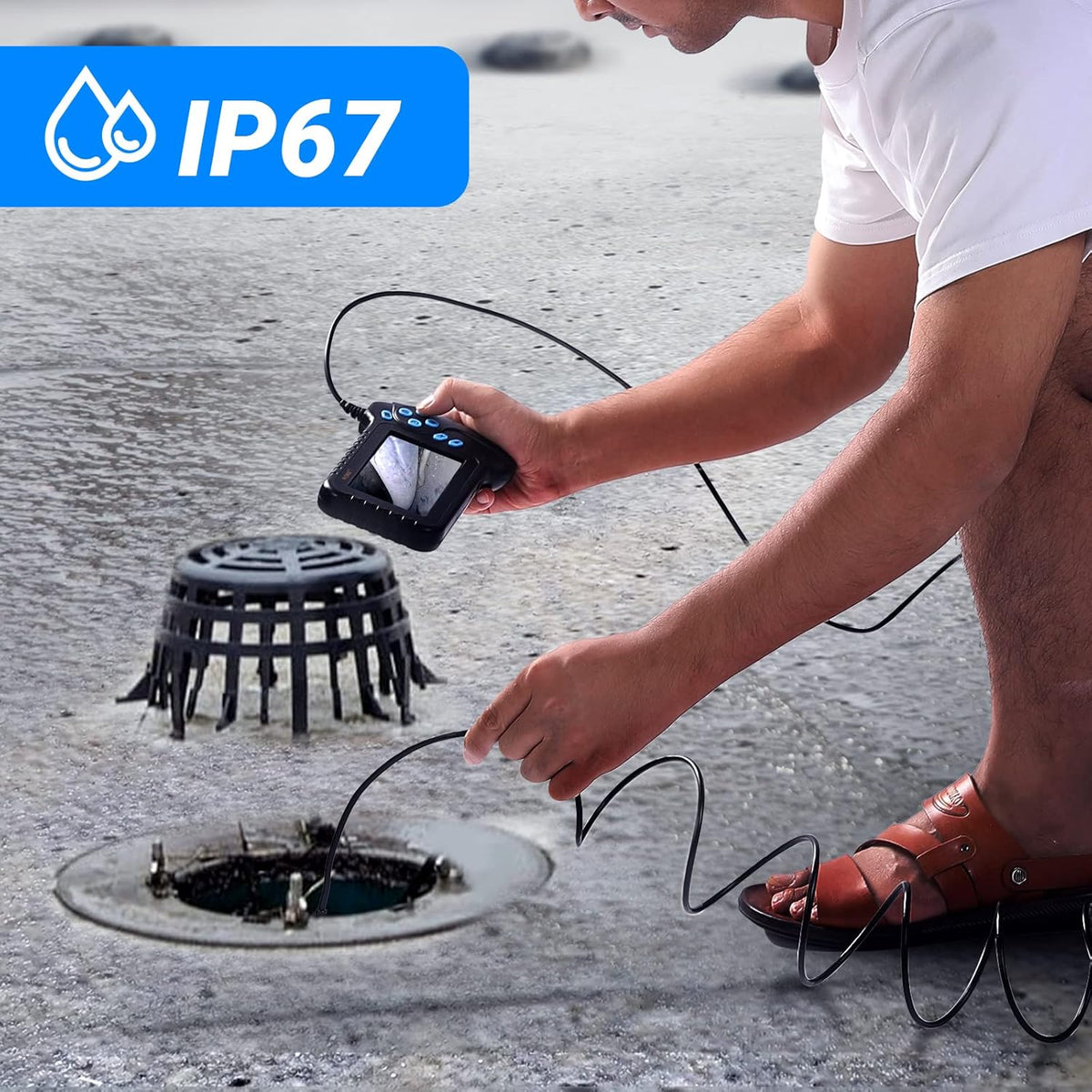 50FT Dual Lens Inspection Camera with 5 IPS Screen and 7 LED Lights E7059