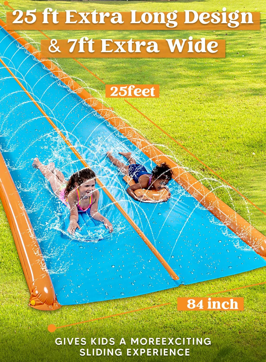 25ft x 7ft Double Water Slide with Sprinkler and 2 Inflatable Boards J975931