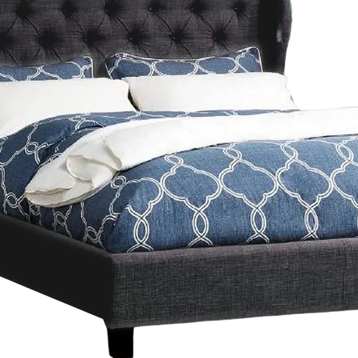 Queen Button Tufted Charcoal Gray Polyester Upholstered Bed B103103