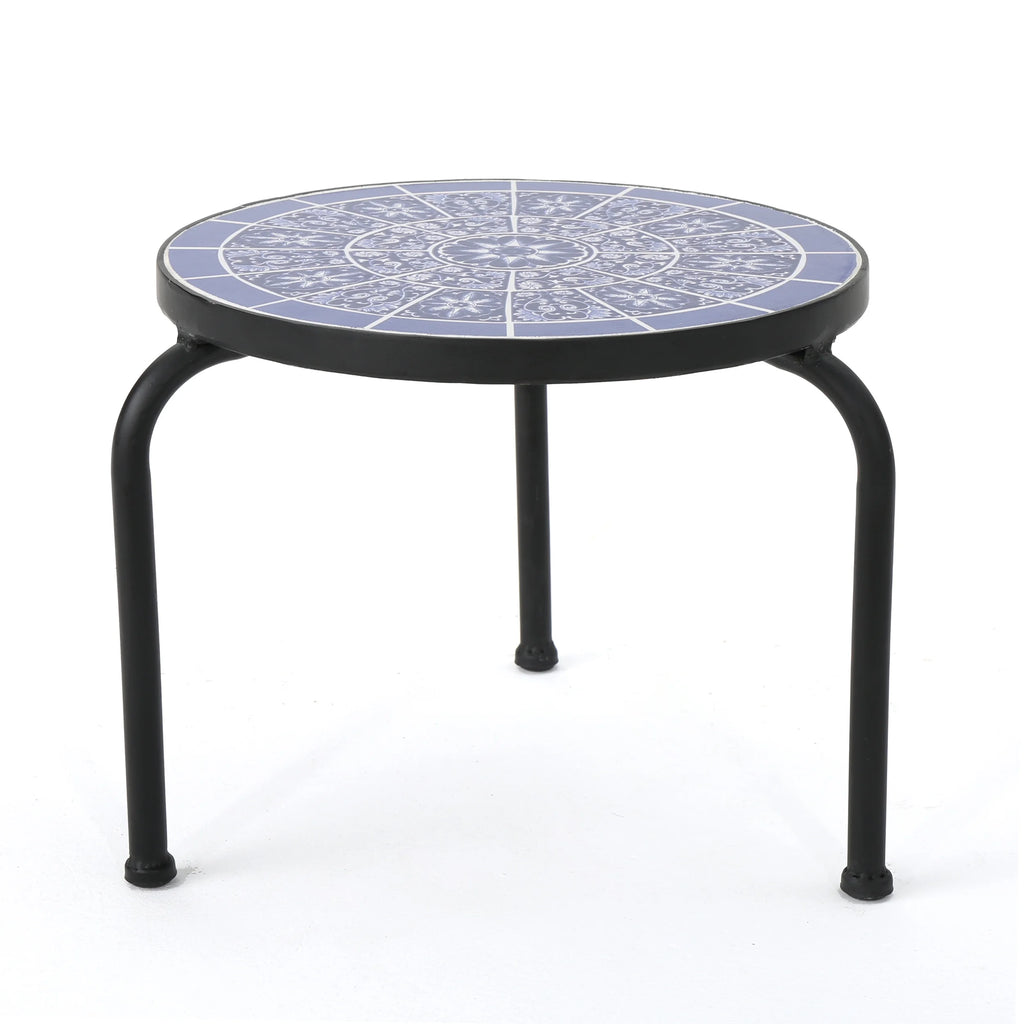 Outdoor Ceramic Tile Side Table with Iron Frame V527