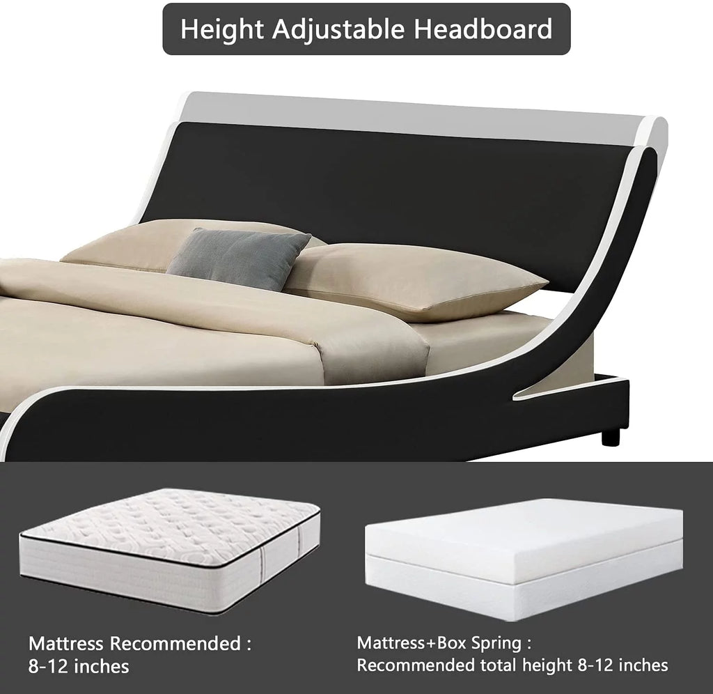 King Size Platform Bed Frame with Adjustable Headboard U257