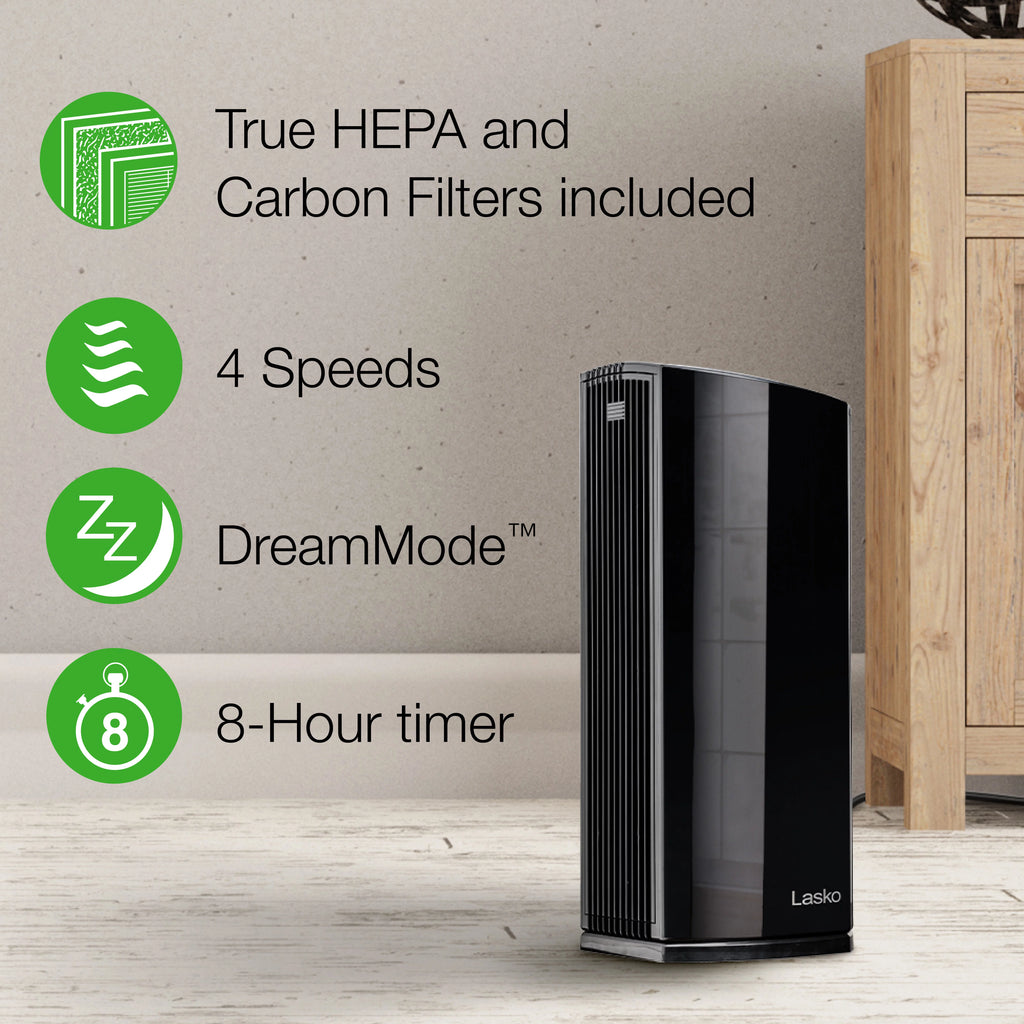 Black HEPA Filter Air Purifier Tower with Timer W38615