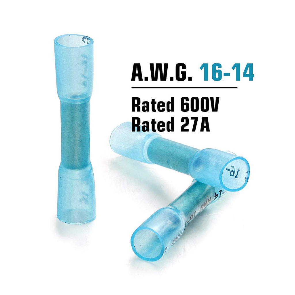 600PCS Heat Shrink Butt Connectors 16-14 AWG Waterproof Insulated Crimp Terminals (Blue) Pack of 2 B778
