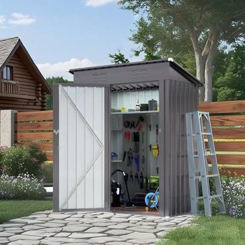 5'x3' Gray Metal Outdoor Storage Shed with Windows and Lockable Door E176
