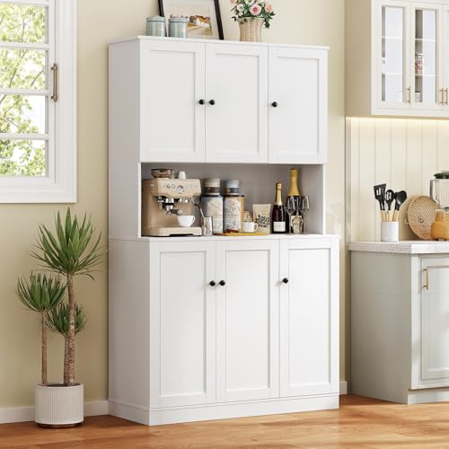 Black Kitchen Pantry Storage Cabinet with Microwave Stand T8955