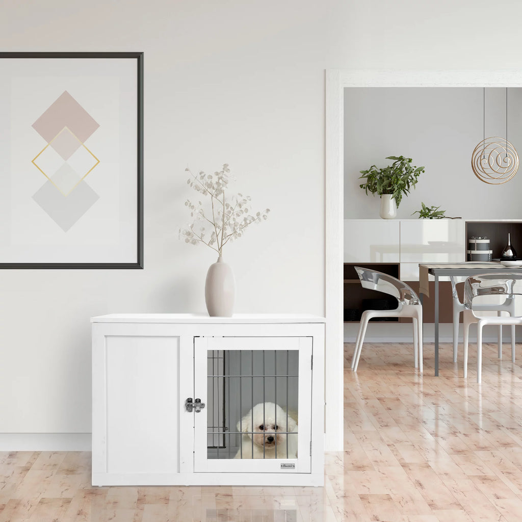 White Dog Crate Furniture End Table with Double Doors J836