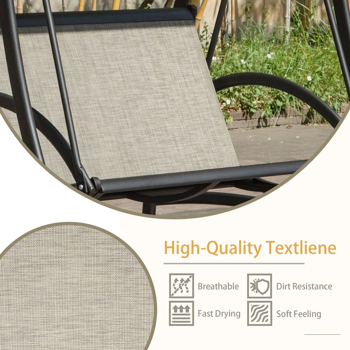 3-Seat Outdoor Swing with Adjustable Canopy and Stand B8480