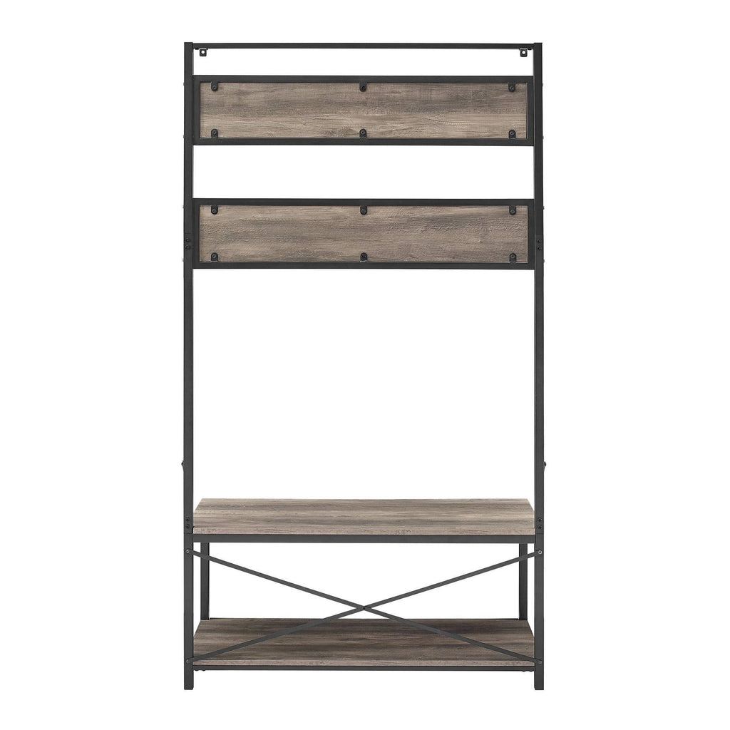 Industrial Metal and Wood Hall Tree Gray Wash W3427