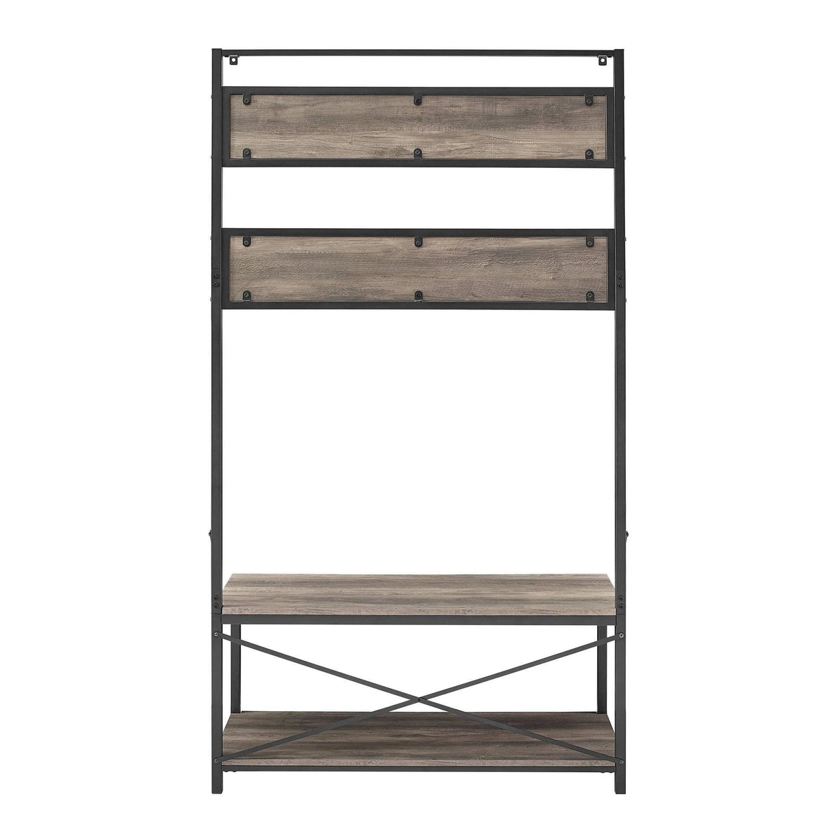 Industrial Metal and Wood Hall Tree Gray Wash W3427