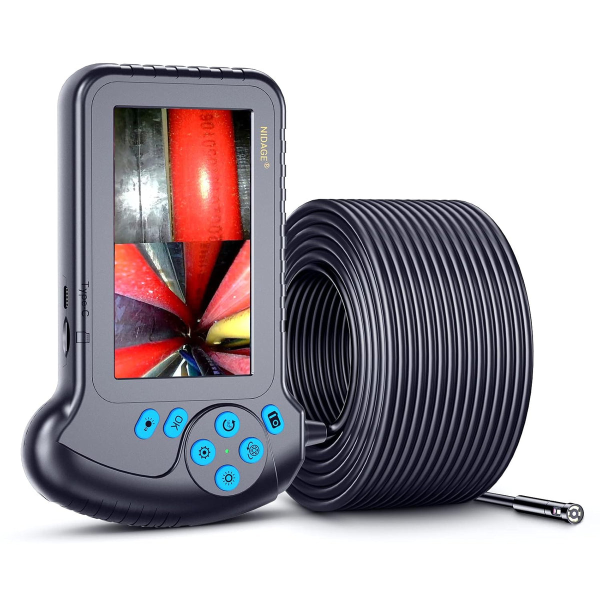 50FT Dual Lens Inspection Camera with 5 IPS Screen and 7 LED Lights E7059
