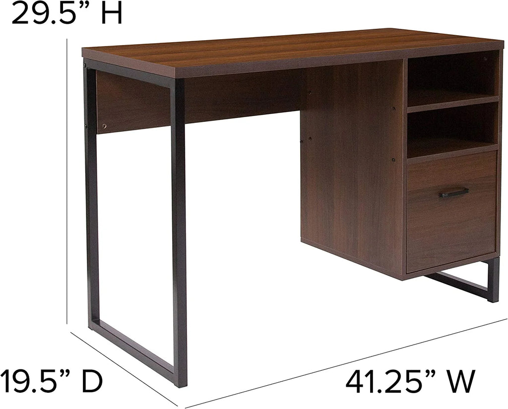 Rustic Computer Desk with Shelving and Drawer M58571
