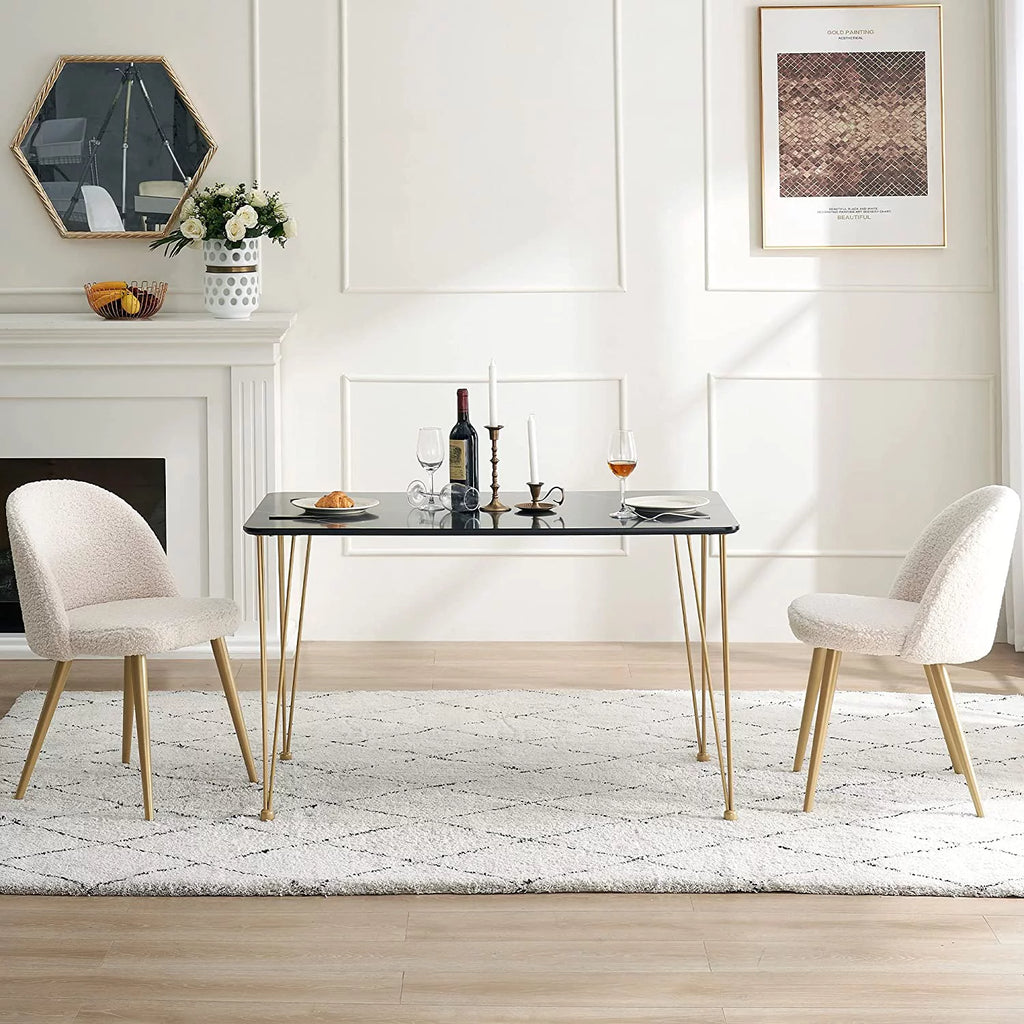 White 47 inch Rectangle Wood Dining Table with Silver Hairpin Legs Q75206